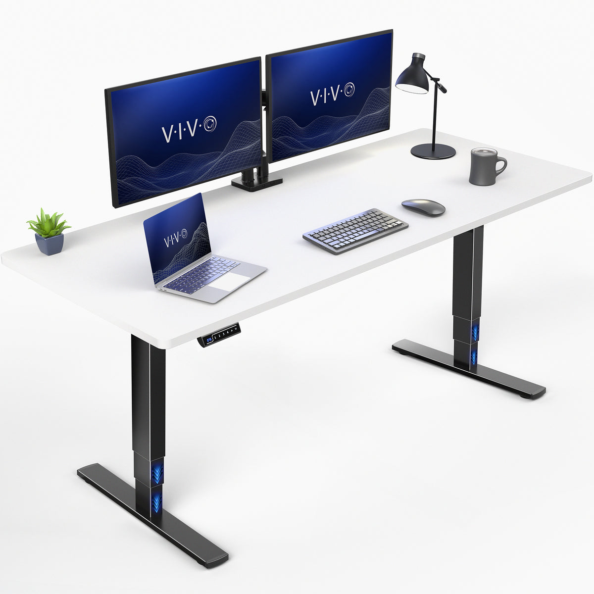 White Desktop 2E Series - 71" x 30" Electric Desk with Touch Screen Memory Controller