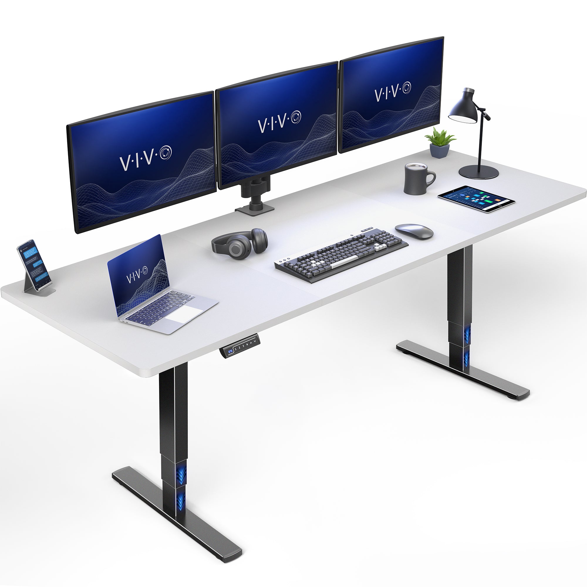 White Desktop 2E Series - 83" x 30" Electric Desk with Touch Screen Memory Controller