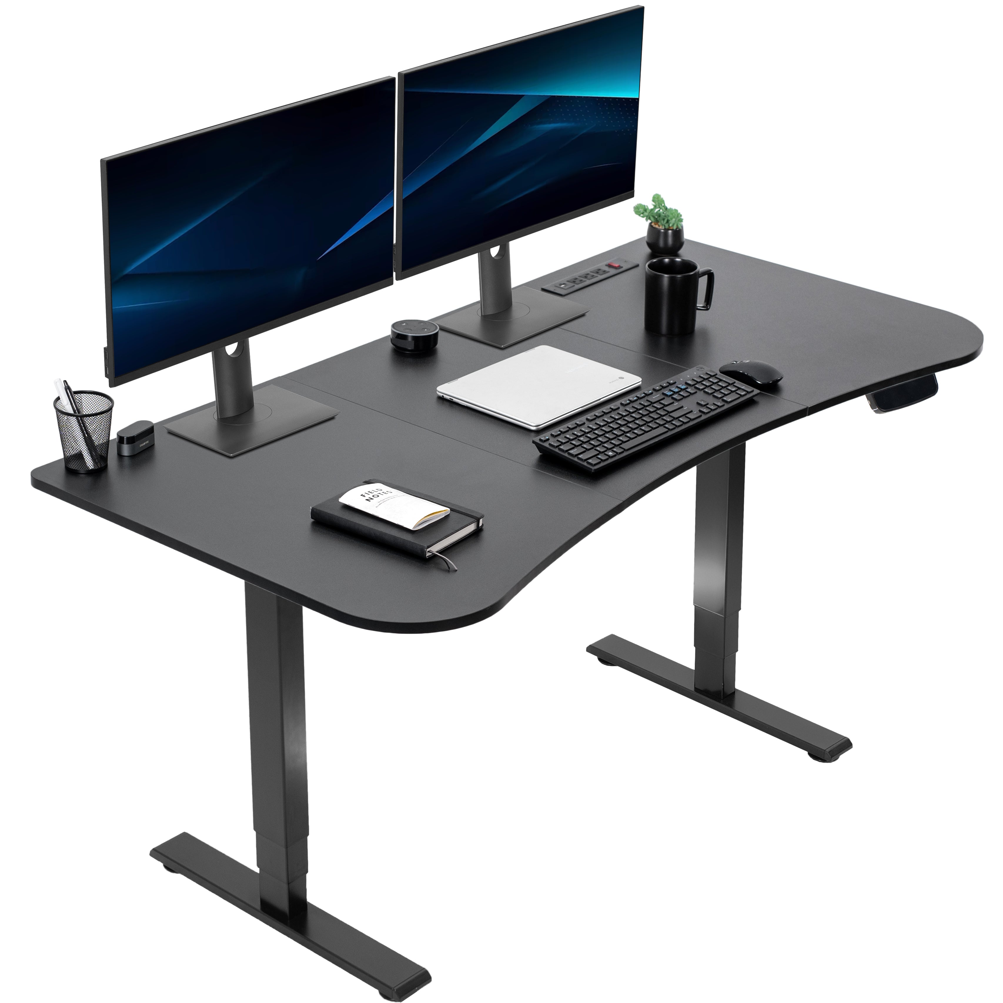 63” x 32” Electric Height Adjustable Stand Up Desk with Built-in Power Strip