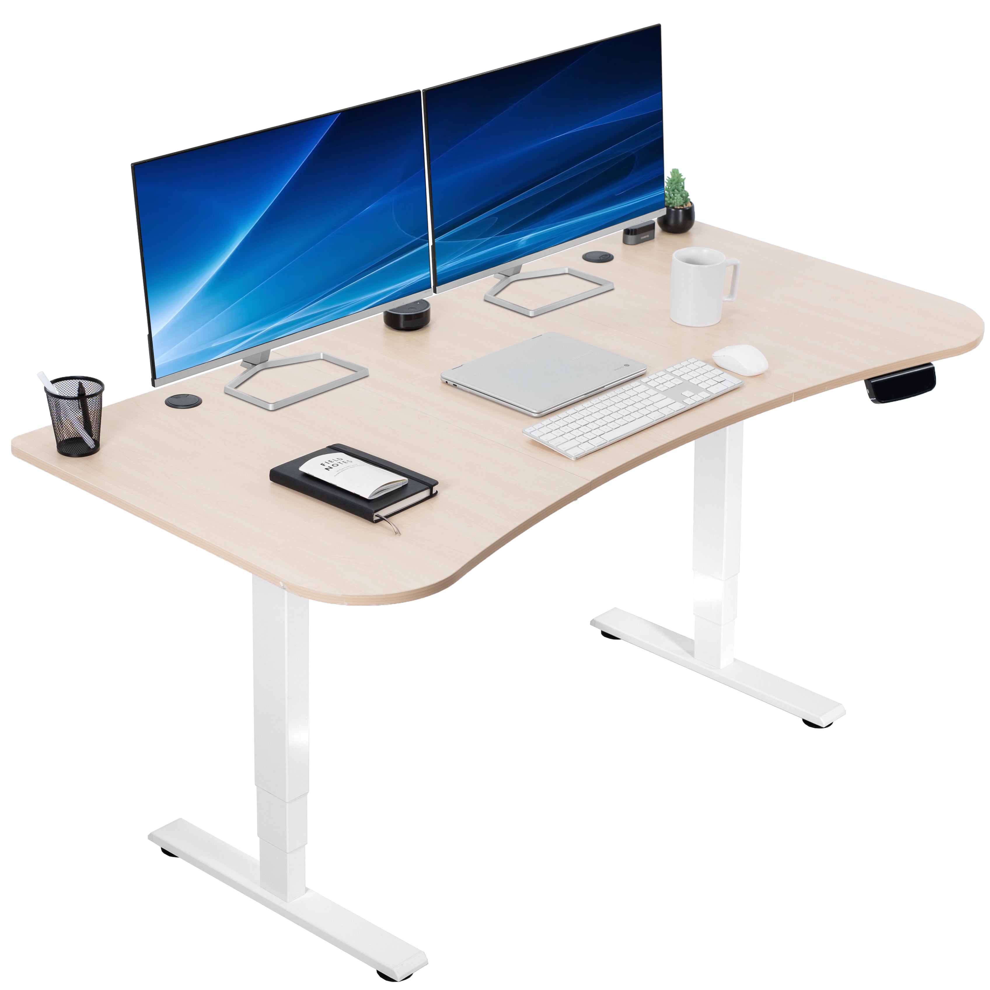 Ergonomic sit or stand active workstation with adjustable height using touch screen control panel.