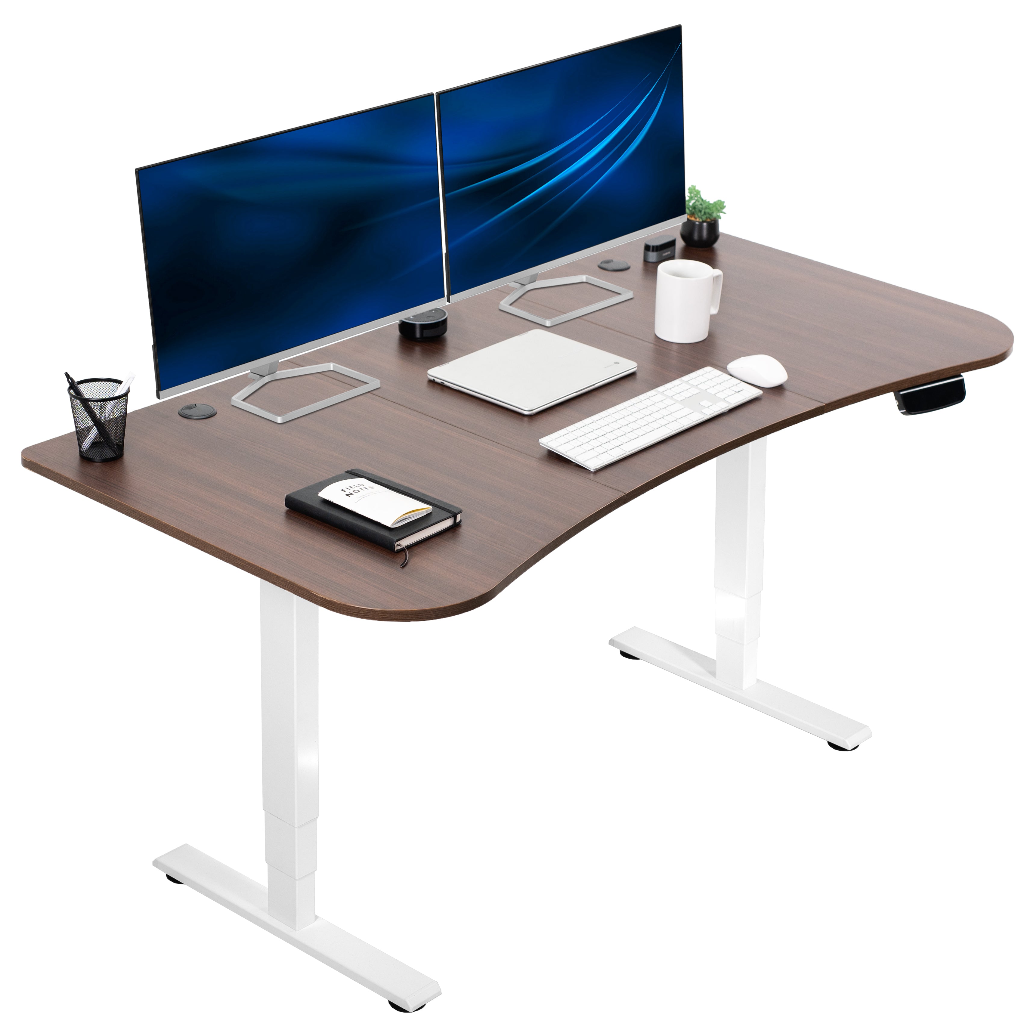 Ergonomic sit or stand active workstation with adjustable height using touch screen control panel.