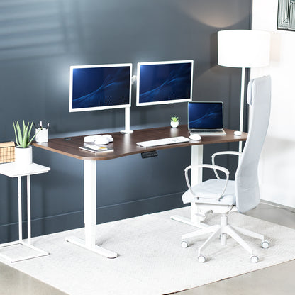 Large standing desk featuring smooth height adjustment, powerful dual motors, and a simple push-button controller featuring memory presets.