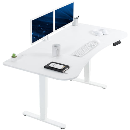 Large standing desk featuring smooth height adjustment, powerful dual motors, and a simple push-button controller featuring memory presets.