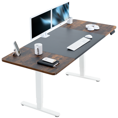 Rustic large sturdy sit or stand active workstation with adjustable height using memory control panel.