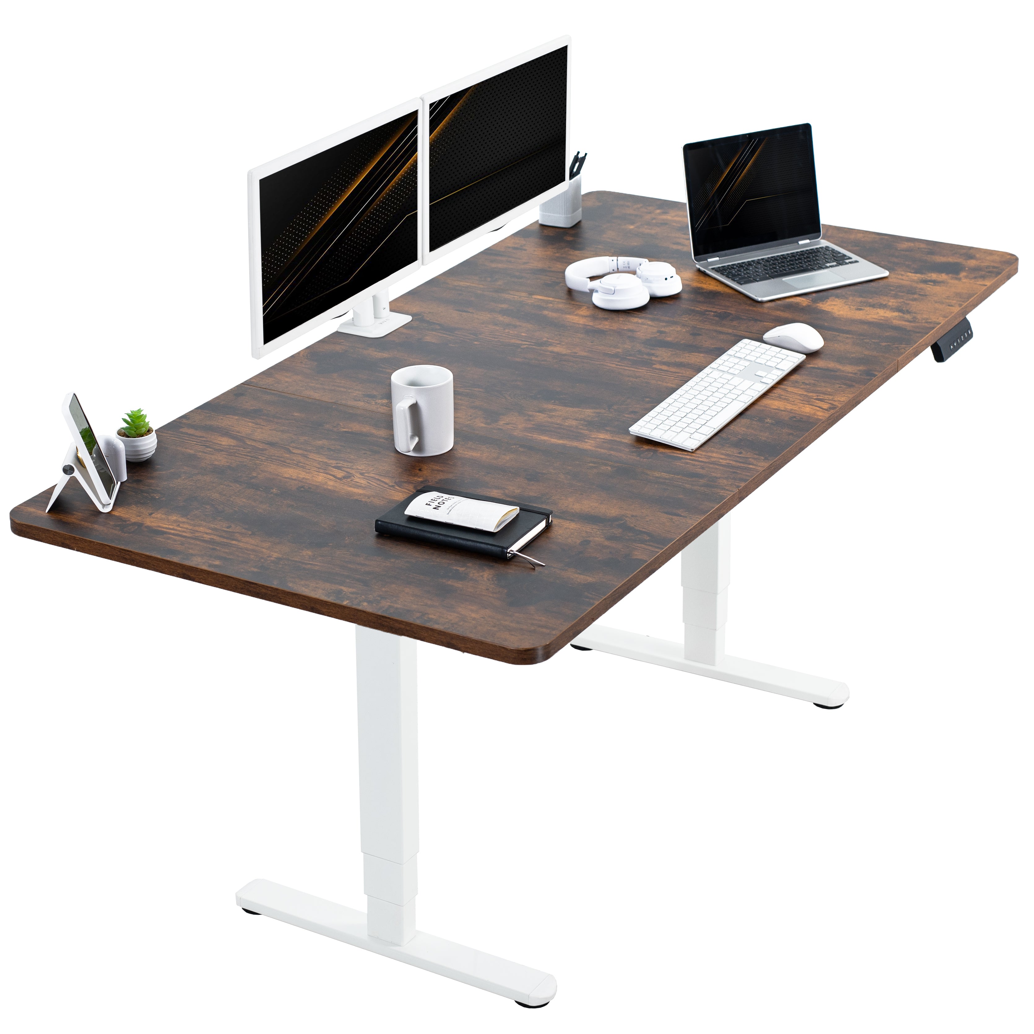 71" x 36" rustic Electric Desk provides a convenient sit and stand workstation for the home or office.