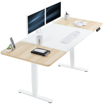 Large sturdy sit or stand dry erase whiteboard workstation with adjustable height using a memory control panel.