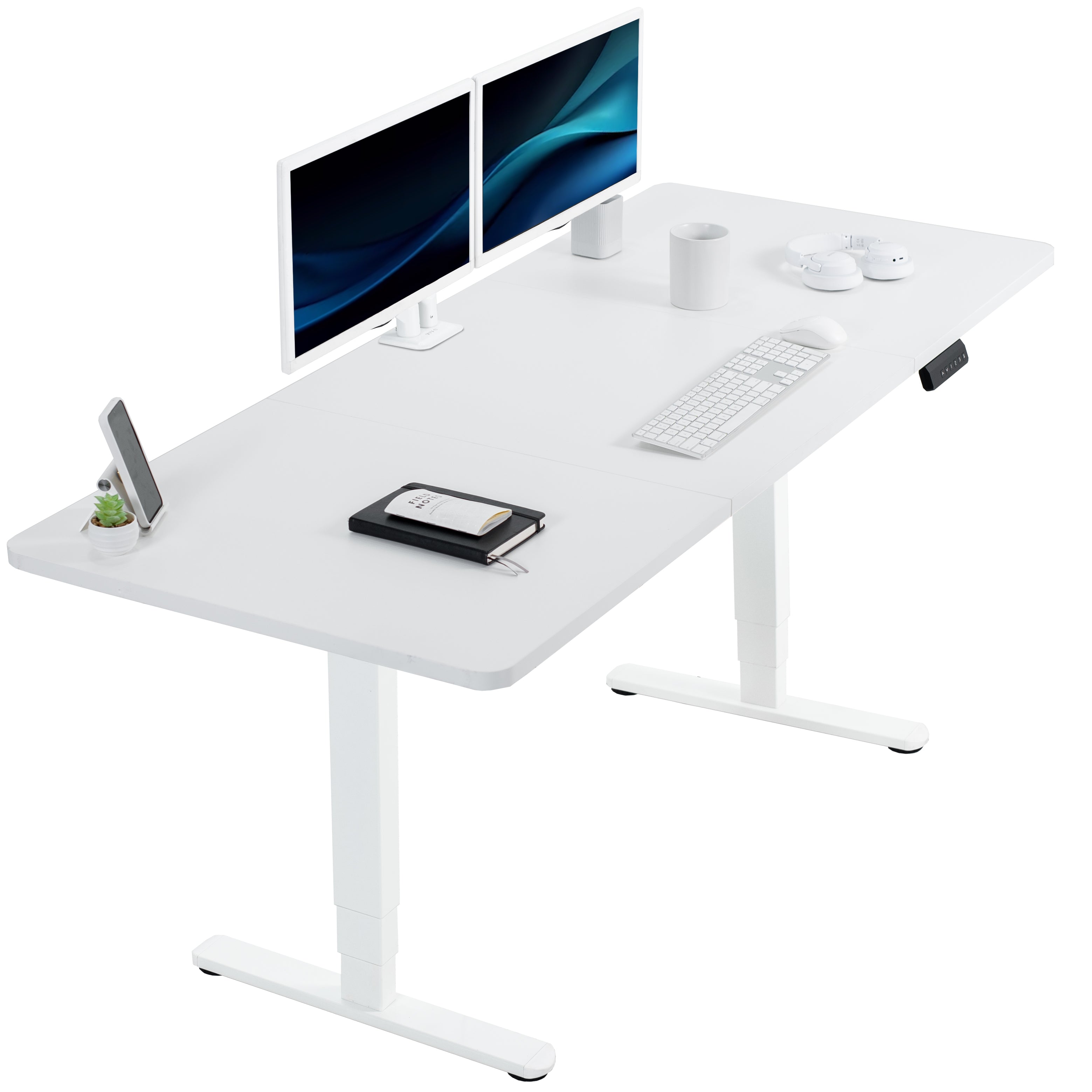 Large sturdy sit or stand active workstation with adjustable height using a memory control panel.