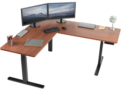 Sit or stand, 3 stage column heavy-duty L-shaped corner desk from VIVO.