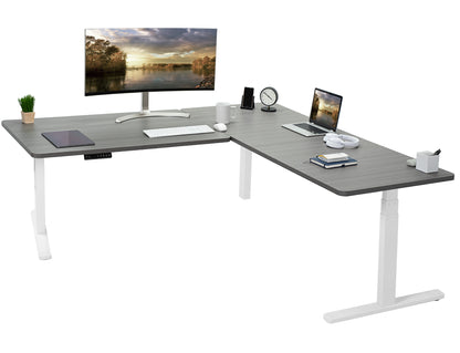 Sit or stand, 3-stage column, heavy-duty, L-shaped corner desk from VIVO. 