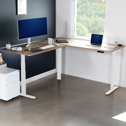 Sit or stand, 3-stage column, heavy-duty, L-shaped corner desk from VIVO. 