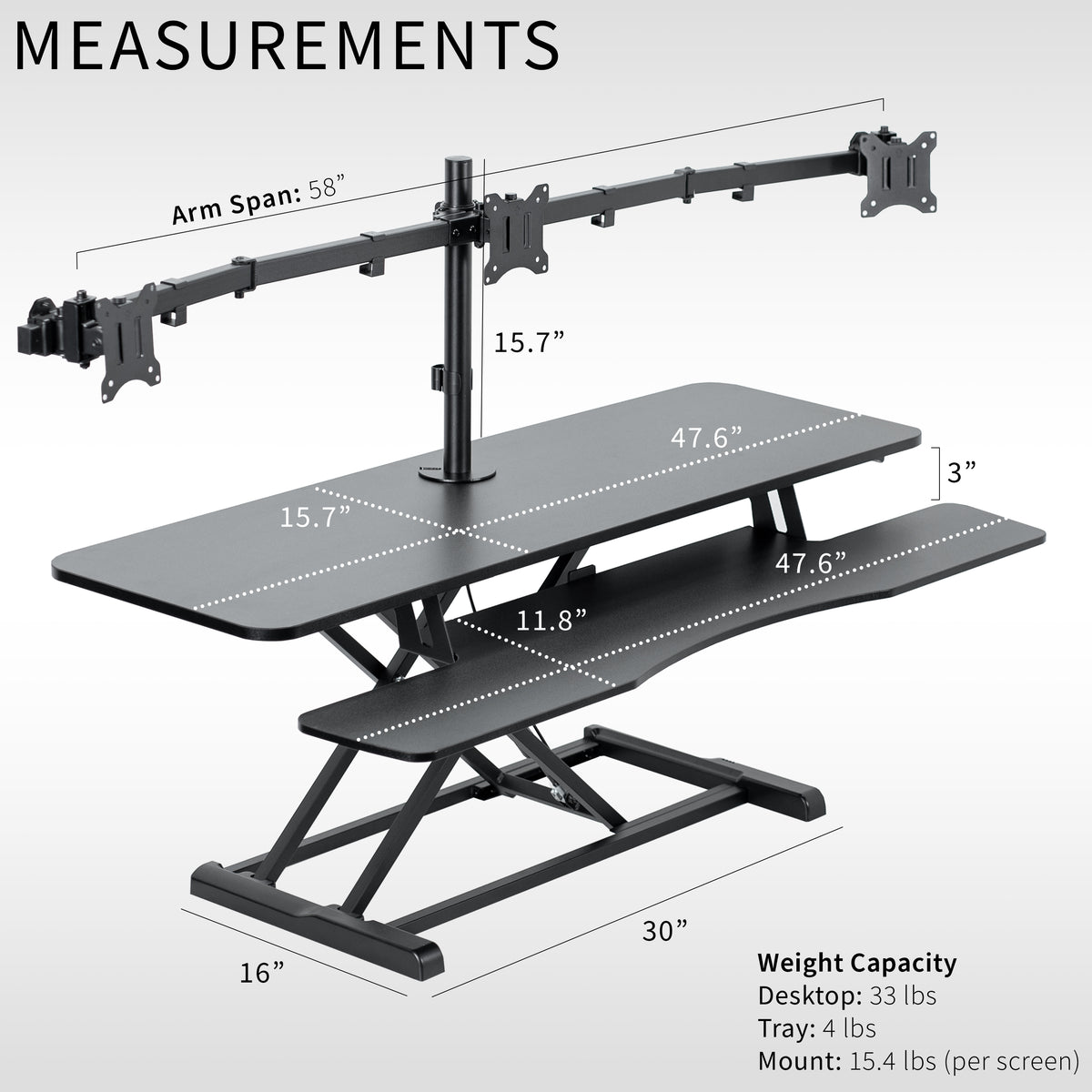 Replacement Rising Desk Extra Large Desk Riser with Triple Monitor Mount - 21.5