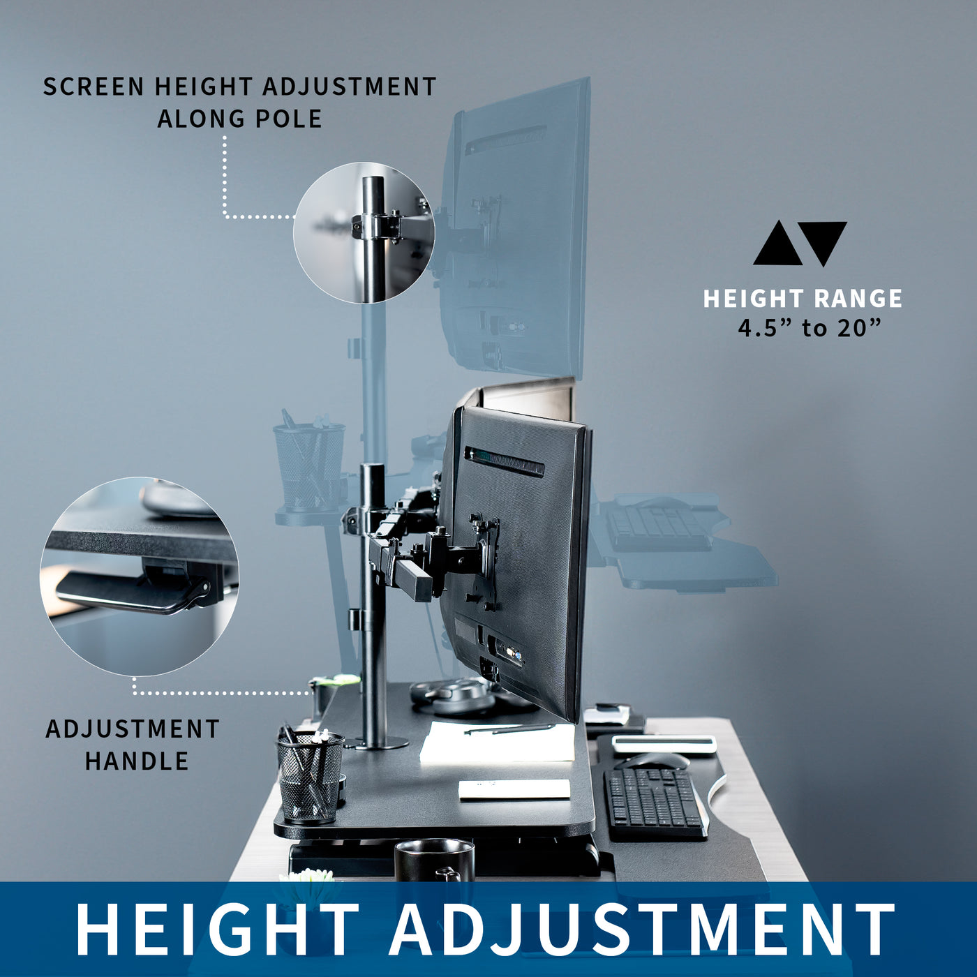 Extra Large Black Desk Riser with Triple Monitor Mount – VIVO - desk ...