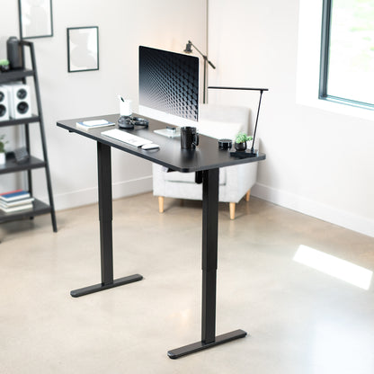 Sturdy electric sit or stand desk workstation with adjustable height.Heavy-duty electric height adjustable desktop workstation for active sit or stand efficient workspace.