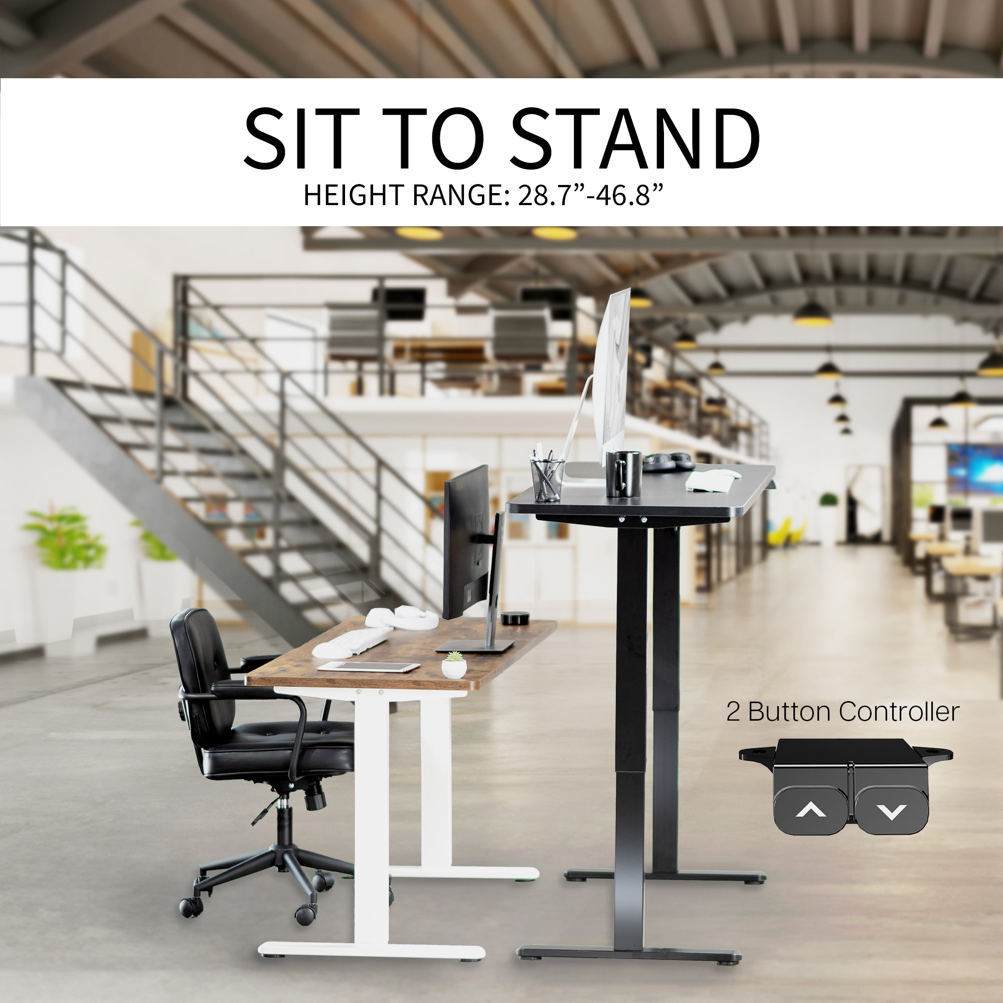 Heavy-duty electric height adjustable desktop workstation for active sit or stand efficient workspace.