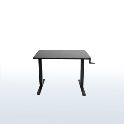 Manual hand crank height adjustable desk for active sit to stand workstation.