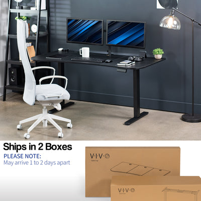 Desk parts ship in two separate boxes and may arrive on separate days.