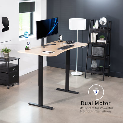 Heavy-duty electric sit to stand height adjustable ergonomic desk workstation with programmable memory controller for convenient productive workspace.