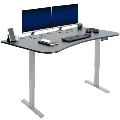 Heavy-duty carbon fiber top electric sit to stand height adjustable ergonomic desk workstation with programmable memory controller for convenient productive workspace.