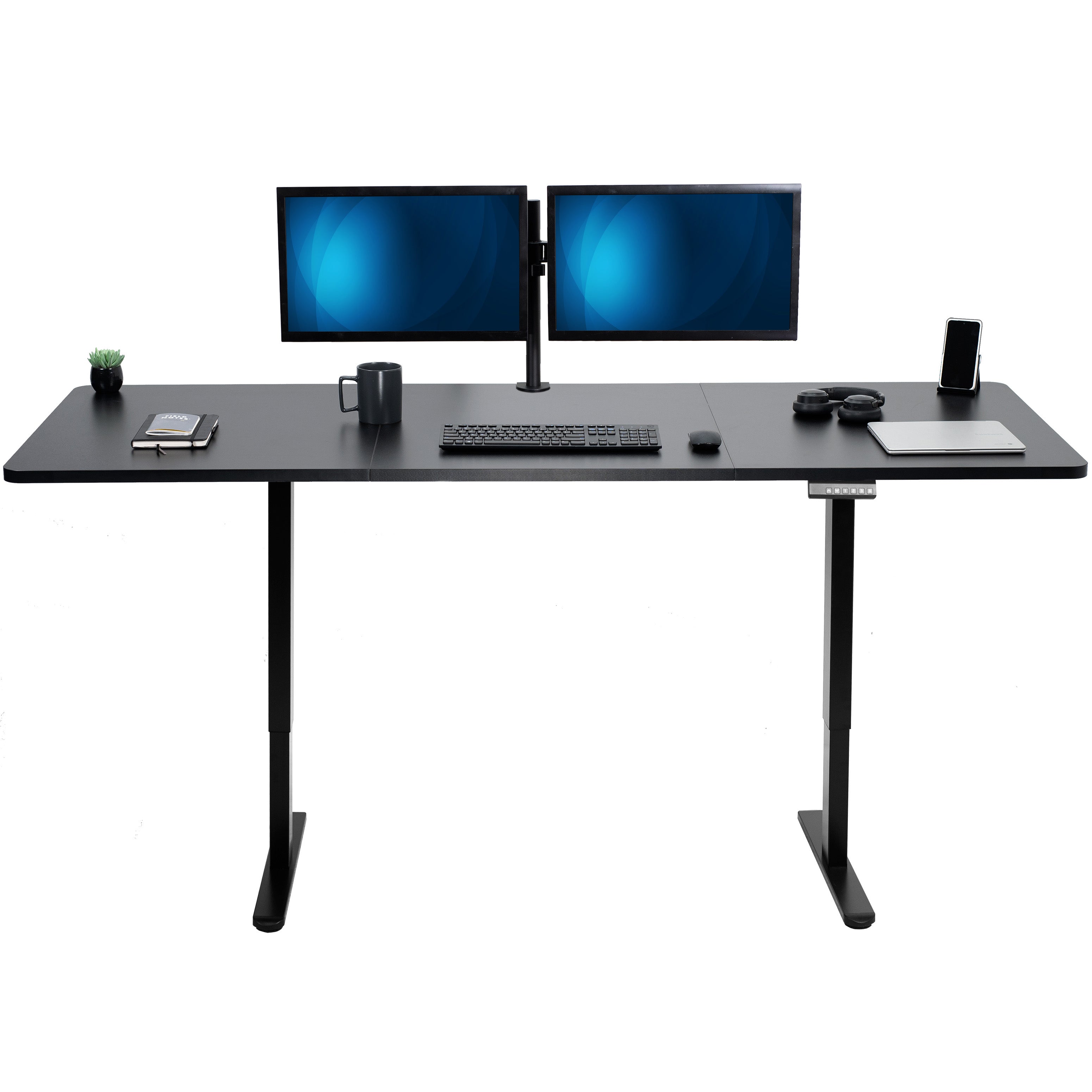 83 x 30 inch dual motor electric desk featuring smart controller height adjustment with memory settings