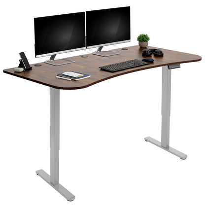 Rustic heavy-duty electric sit to stand height adjustable ergonomic desk workstation with programmable memory controller for convenient productive workspace.