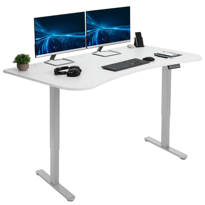 Heavy-duty electric sit to stand height adjustable ergonomic desk workstation with programmable memory controller for convenient productive workspace.