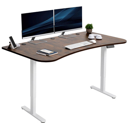 Rustic heavy-duty electric sit to stand height adjustable ergonomic desk workstation with programmable memory controller for convenient productive workspace.