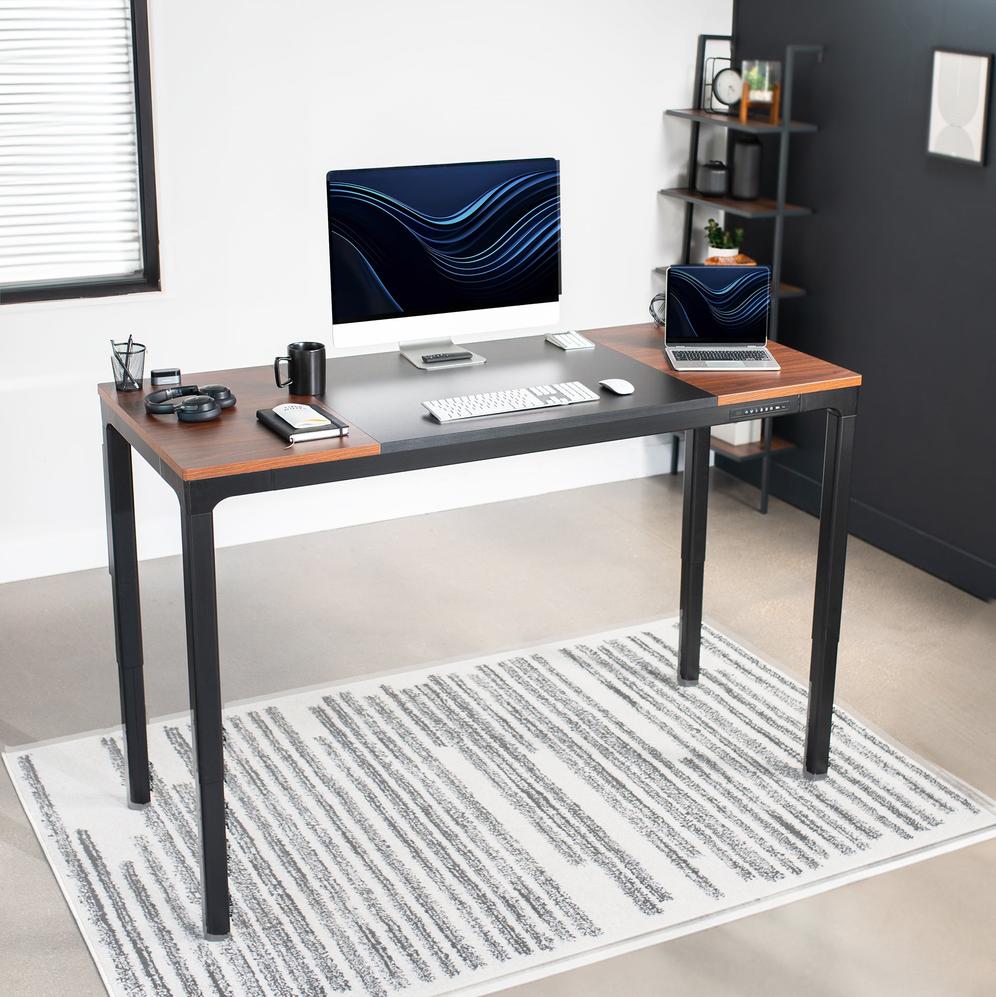 Modern 71" x 30" quad motor electric height adjustable desk.