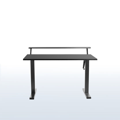 Innovative 2-tier split top design of a modern black height adjustable desk.