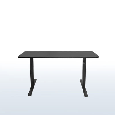 Large black manual height adjustable desk with side crank handle.