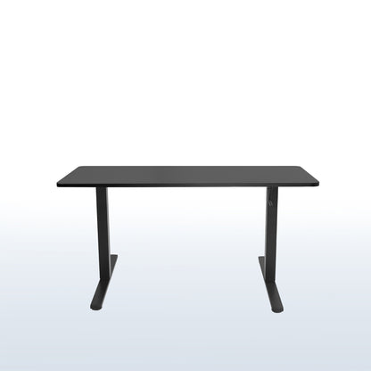 Large black manual height adjustable desk with side crank handle.