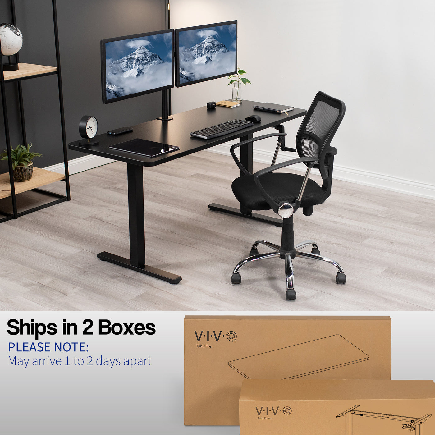 Please note that this desk ships in two boxes and may be delivered separately.