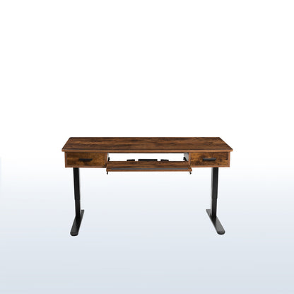 Electric Height Adjustable 55 x 24 inch Stand Up Desk, Complete Active Standing Workstation with Rustic Vintage Brown Table Top, Rear-set Legs, Storage Drawers, Pull Out Keyboard Tray