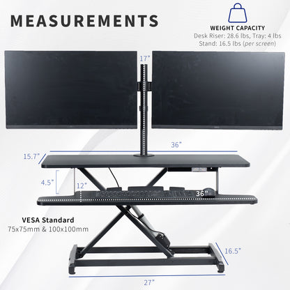 Electric Standing Desk Conver with Dual Monitor Mount