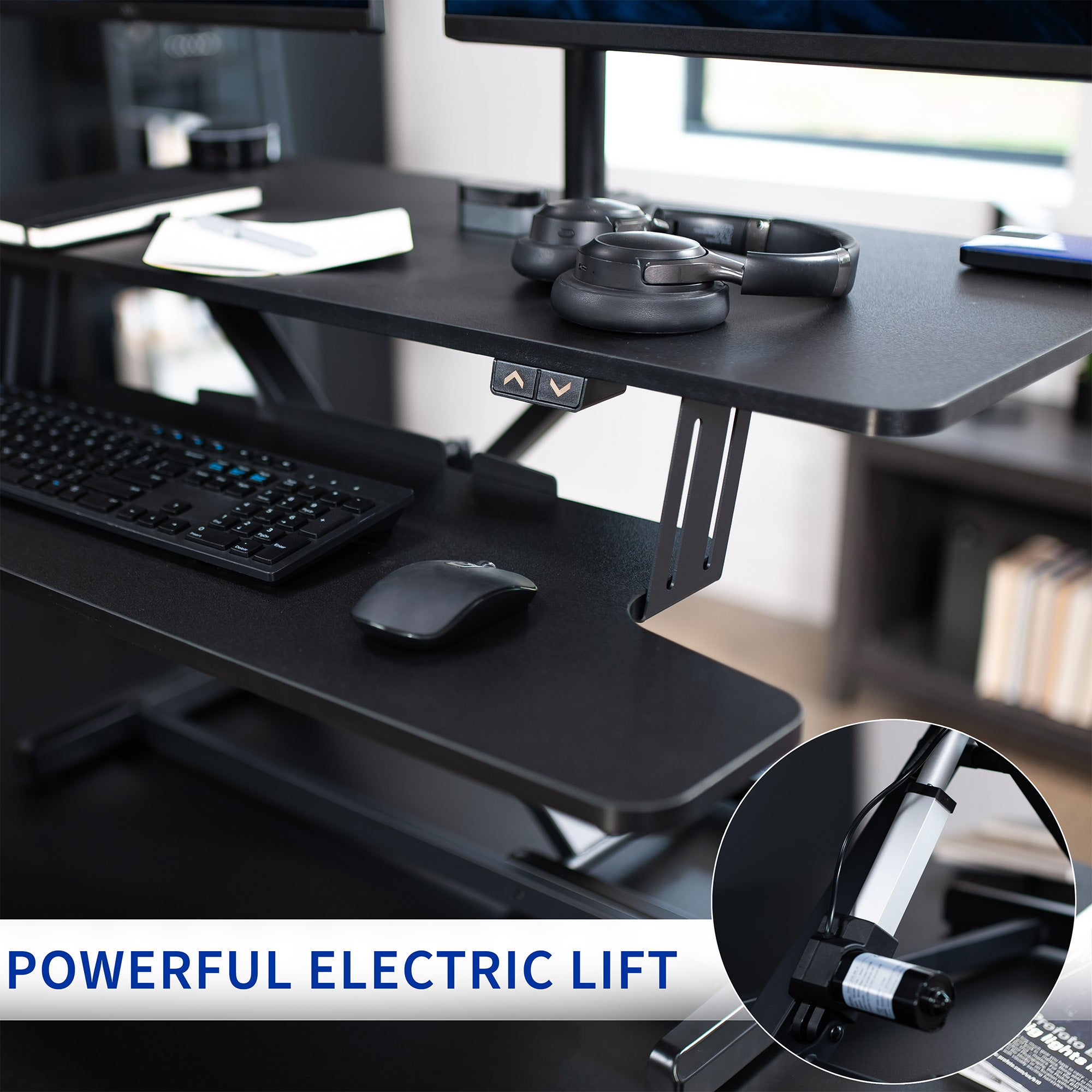 Electric Standing Desk Conver with Dual Monitor Mount