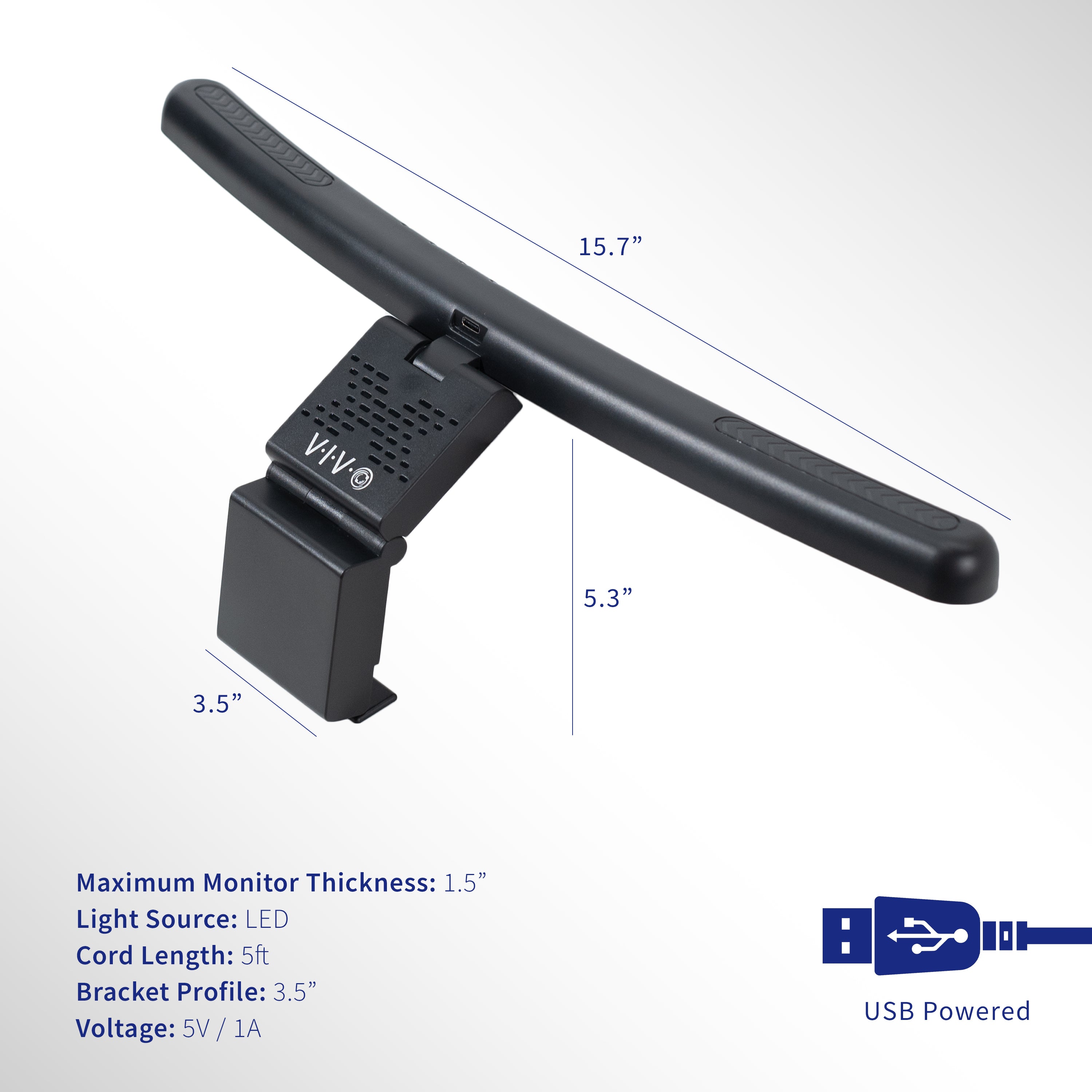 LED light bar for curved monitors powered by USB connection with brightness adjustment and color temperature settings for brighter workstation with no screen glare and increased desk space.