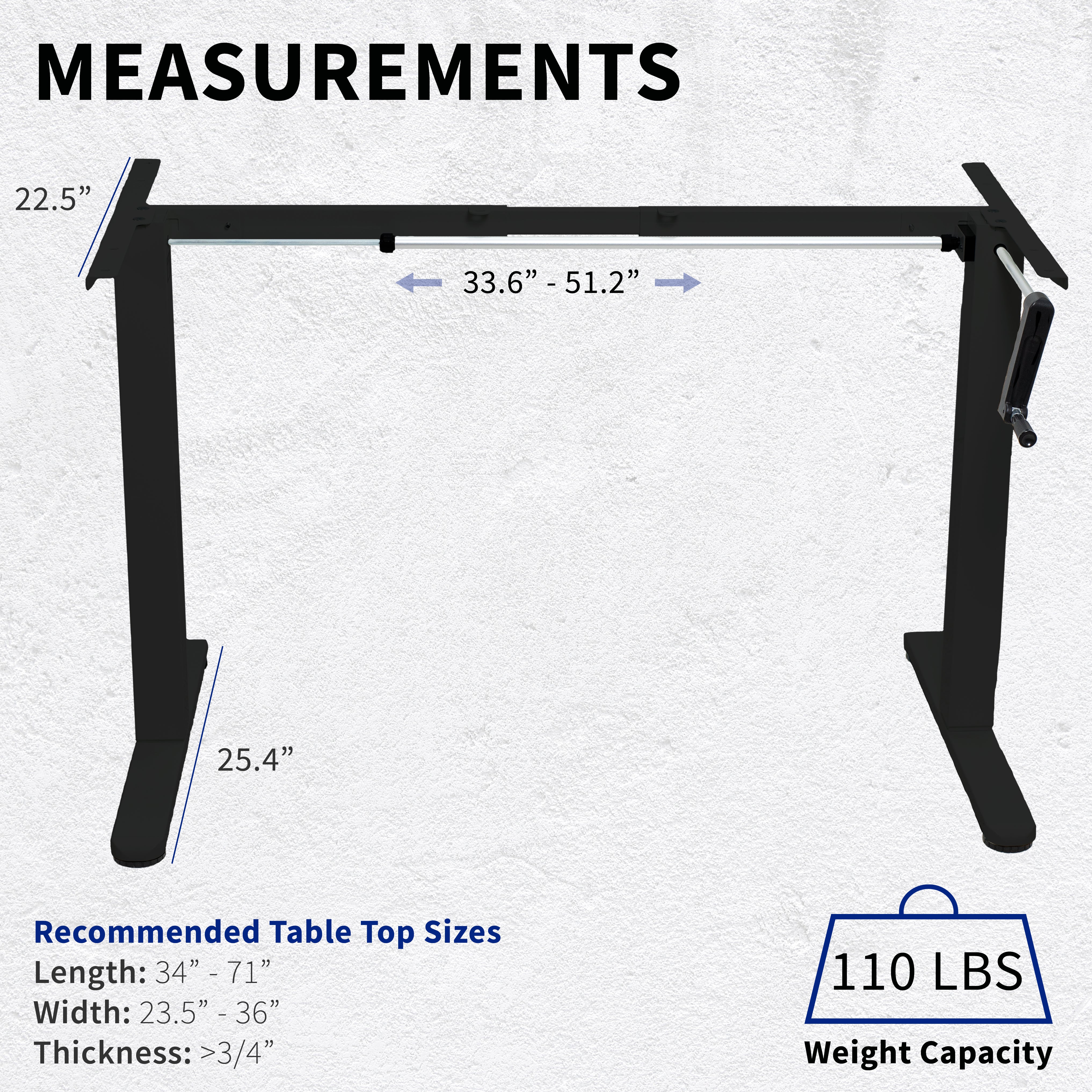 Compact steel desk frame holds up to 110 lbs.