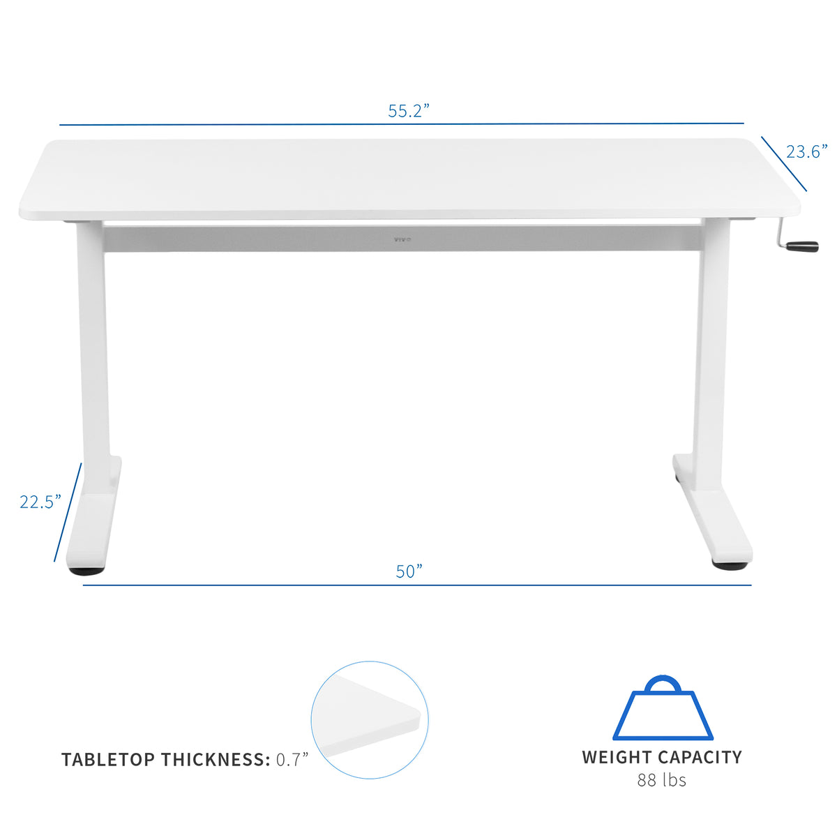 55" x 24" Crank Height Adjustable Desk