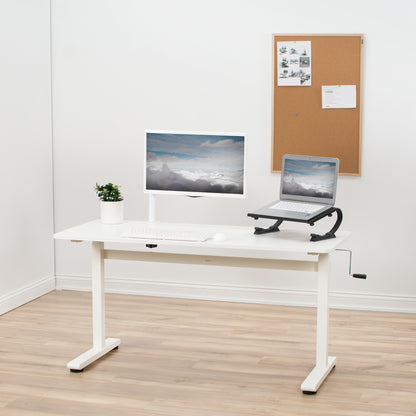 White Crank Height Adjustable 55” Desk