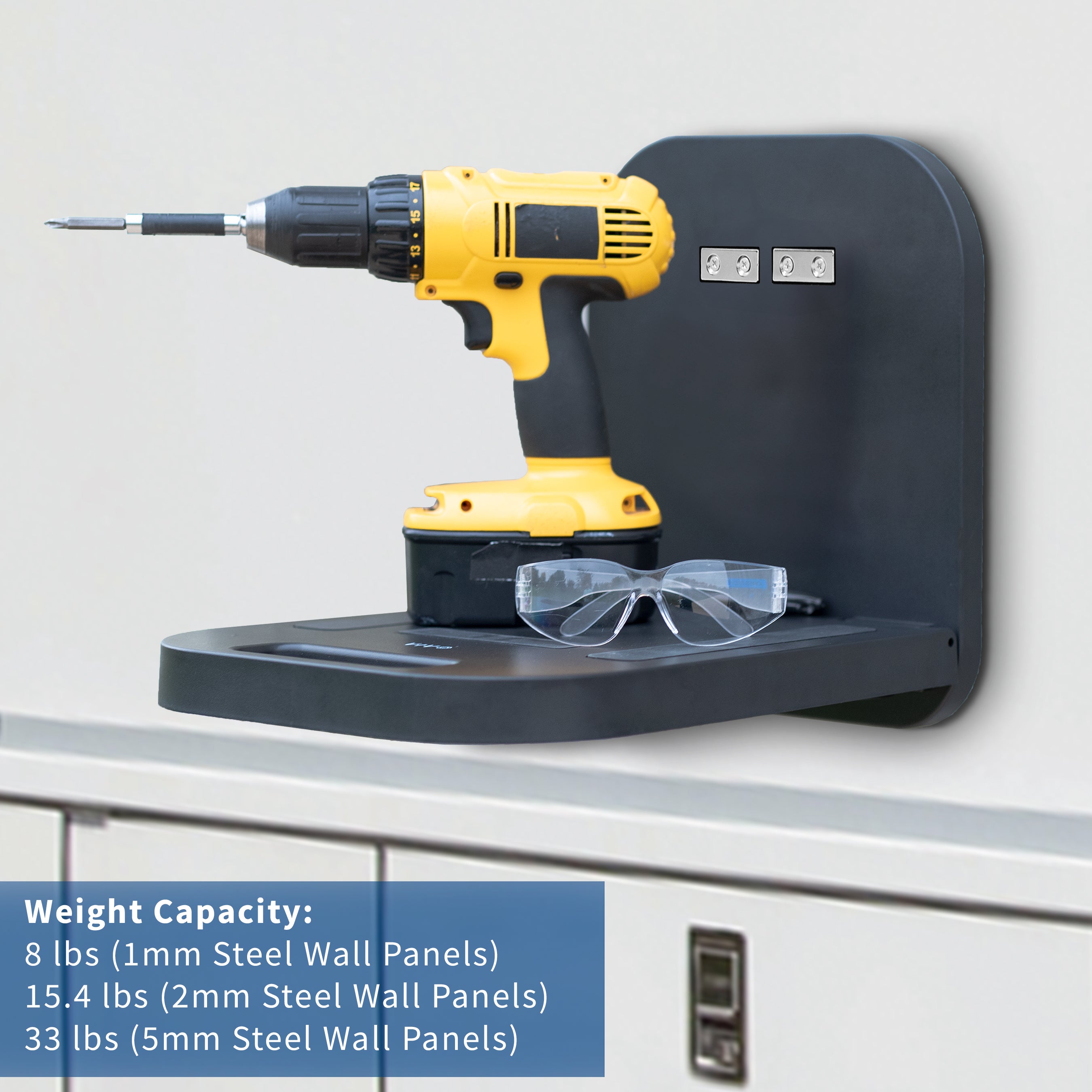 Lightweight magnetic workstation for holding laptops on steel surfaces.