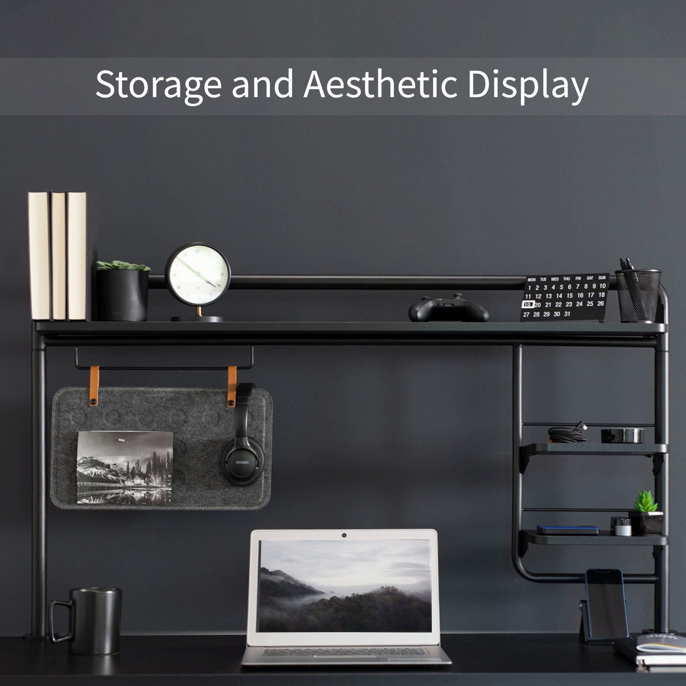 Black 50” Clamp-on Desktop Shelving System – VIVO - desk solutions, screen  mounting, and more