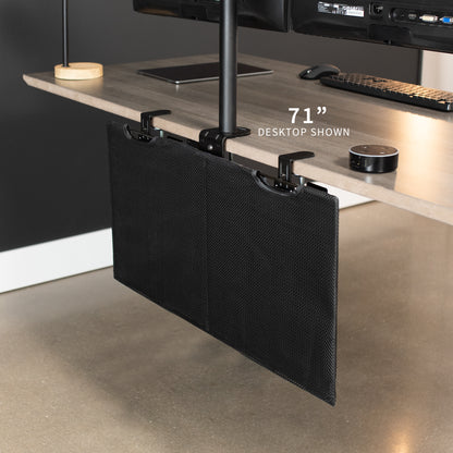 Durable clamp-on desk skirt for extra storage and cord management.