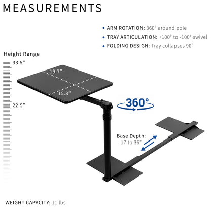 20 inch Over Couch Swivel Table, Laptop Desk for Remote Work, Portable Recliner Workstation with Height Adjustable Swing Arm