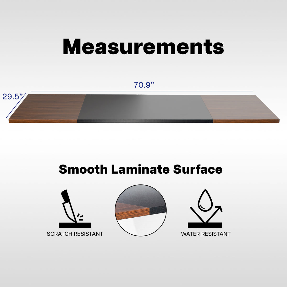 Dark Walnut / Black 71" x 30" Table Top