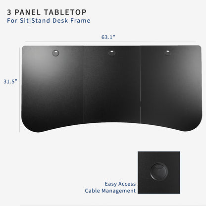 3 panel tabletop with measurements. 