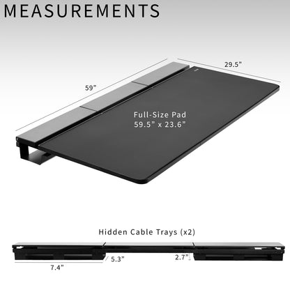 Universal 60 x 30 inch Table Top with Built-In Concealed Cable Trays for Standard and Sit to Stand Height Adjustable Home and Office Desk Frames, Full Size Mouse Pad, Black Desktop