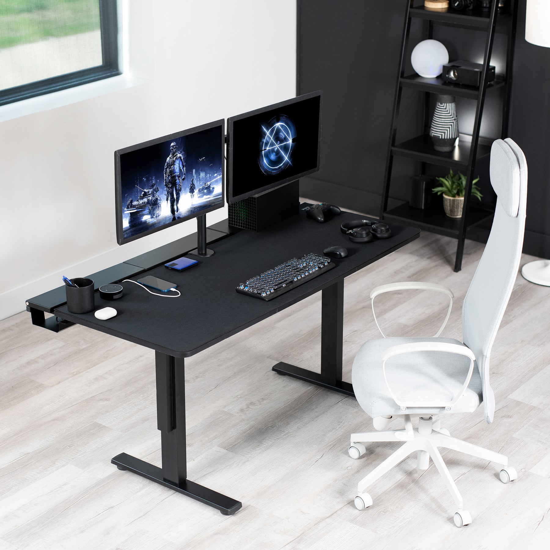 vivo Electric 60 x 30 Desk, Full Pad, Black Hidden Cable Tabletop, Black Frame