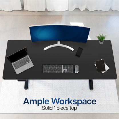 Durable tabletop for sit-stand desk workstation with wide surface.