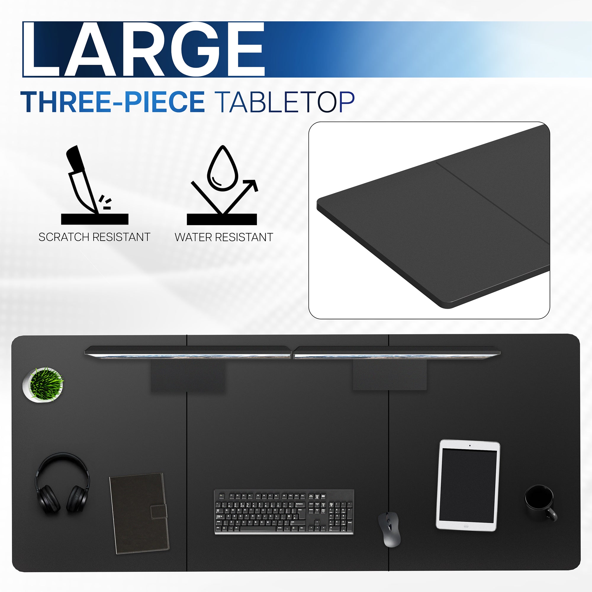 83 x 30 inch durable desk tabletop workstation with wide 3-panel surface space.