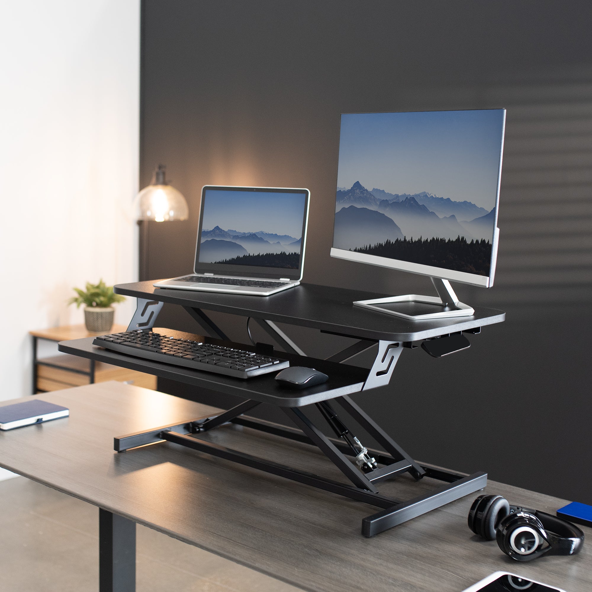 VIVO 32 inch Desk Converter, Height Adjustable Riser Sit outlets to Stand Dual Monitor