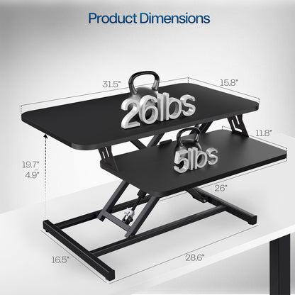 Heavy-duty height adjustable desk converter monitor riser with 2 tiers.